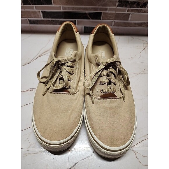 Polo Ralph Lauren Men Thorton Sz 13D Khahki Canvas Sneaker Casual Money Dadcore - Picture 1 of 9